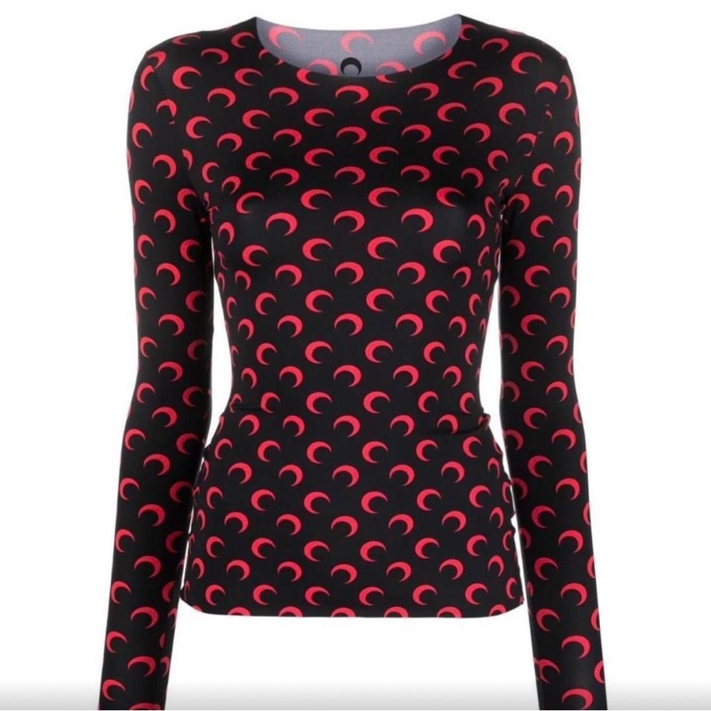 Marine Serre- MOON PRINTED JERSEY SECOND SKIN CREWNECK TOP COLOR- RED & BLACK